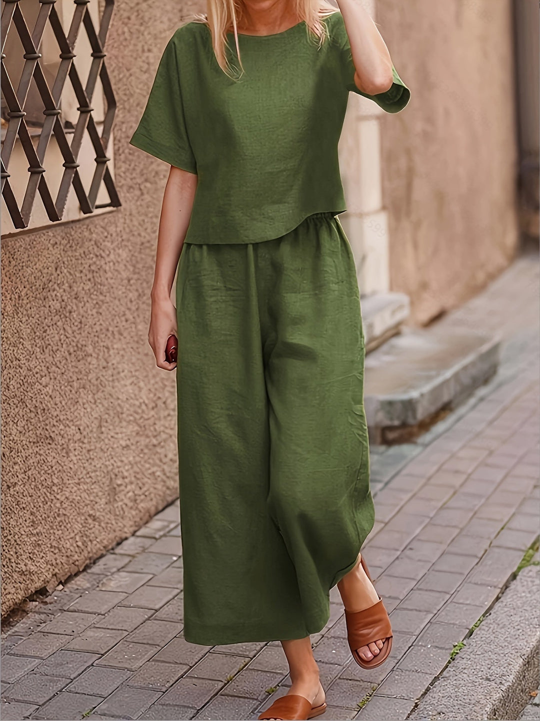 Camille | Linen-Blend Wide Leg Two-Piece Set