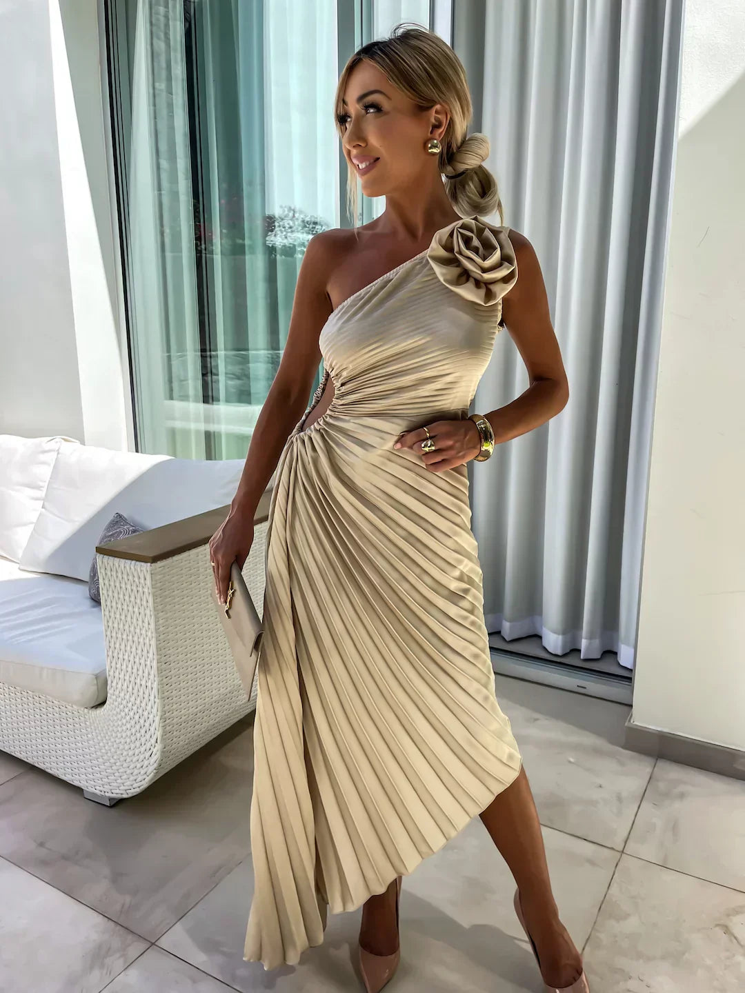 Eya™ | Elegant Floral One-Shoulder Maxi Dress